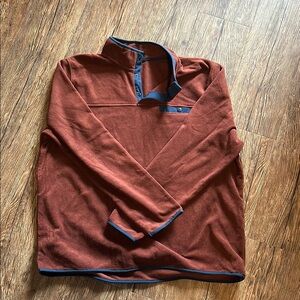 Rust Red Pullover with Blue Trim